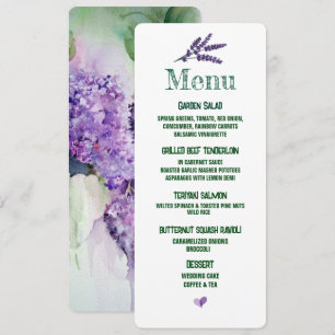 Elegant Lila Flowers Wedding Menu Kaart