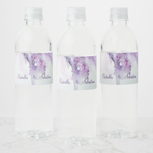 Elegant Lila Flowers Wedding Waterfles Etiket (Flessen)