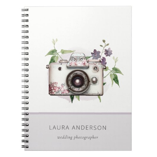 Elegant  Lila fotografie van Floral Camera Notitieboek (Voorkant)