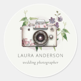 Elegant  Lila fotografie van Floral Camera Ronde Sticker