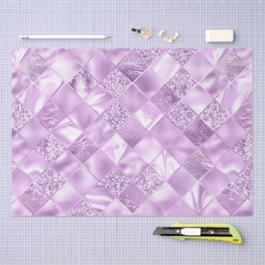 Elegant Lila Glitter Diamond Lattice Pattern Tissuepapier (Craft)
