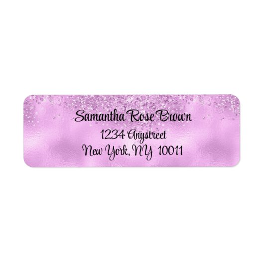 Elegant Lila Glitter & Folie Retour Adreslabel Etiket (Voorkant)