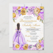 Elegant Lila & Gold Floral Quinceanera Birthday Kaart (Voorkant)
