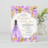 Elegant Lila & Gold Floral Quinceanera Birthday Kaart (Staand voorkant)