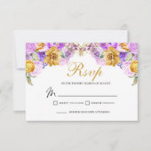 Elegant Lila & Gold Floral RSVP Enclosure Kaart (Voorkant)