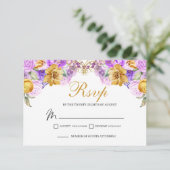 Elegant Lila & Gold Floral RSVP Enclosure Kaart (Staand voorkant)