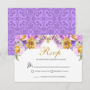 Elegant Lila & Gold Floral RSVP Enclosure Kaart