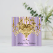 Elegant Lila gouden kroonluchter verjaardagsfeestj Kaart (Staand voorkant)