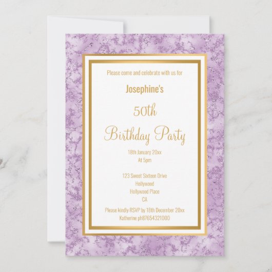 ELEGANT LILA GRENSMARBLE BIRTHDAY KAART (Voorkant)