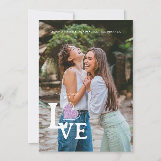 Elegant Lila hart Foto Fancy Love Wedding Save The Date (Voorkant)