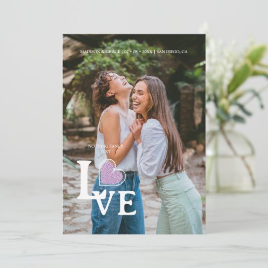 Elegant Lila hart Foto Fancy Love Wedding Save The Date (Staand voorkant)