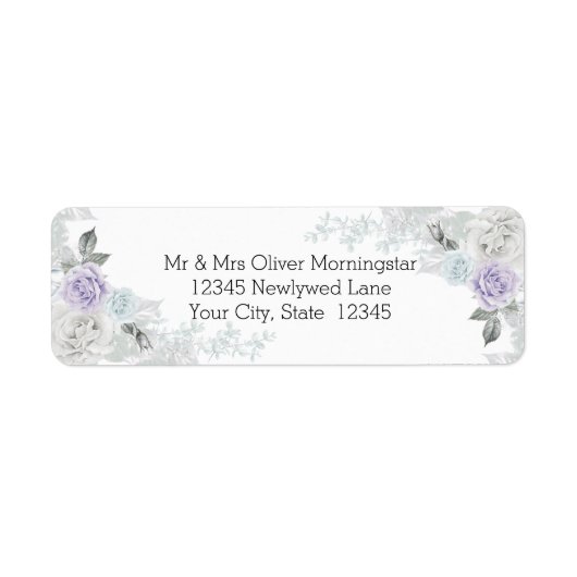 Elegant Lila ijsblauw en witte rozen Etiket (Voorkant)