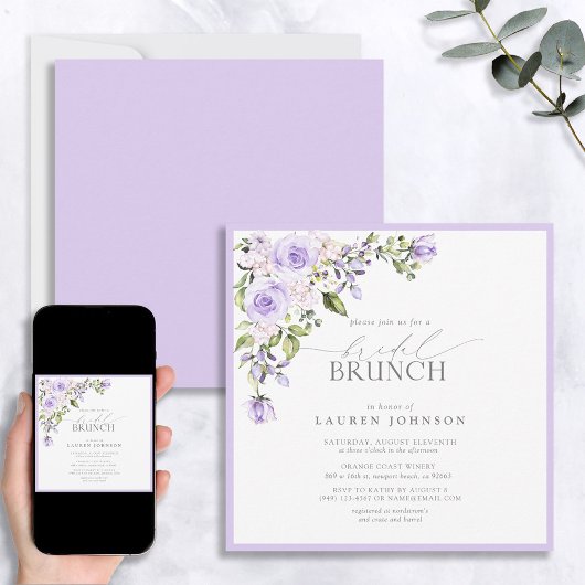 Elegant Lila Lavender Botanische Bridal Brunch Kaart