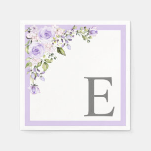 Elegant Lila Lavender Floral Initiaal Monogram Servet