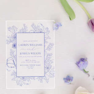 Elegant Lila Lavender Floral Line Art Wedding Acryl Uitnodigingen