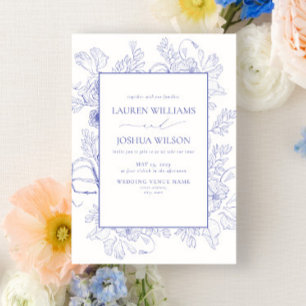 Elegant Lila Lavender Floral Line Art Wedding Kaart
