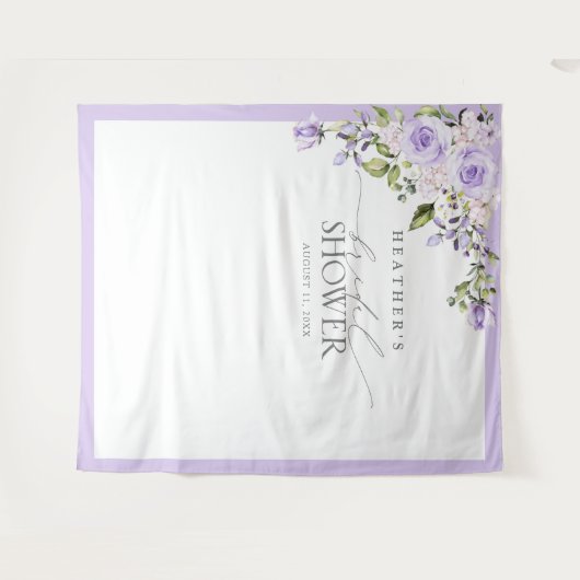 Elegant Lila Lavender Floral Shower Foto Booth Wandkleed (Voorkant (horizontaal))
