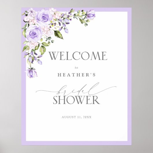 Elegant Lila Lavender Floral Shower Welkom Poster (Voorkant)