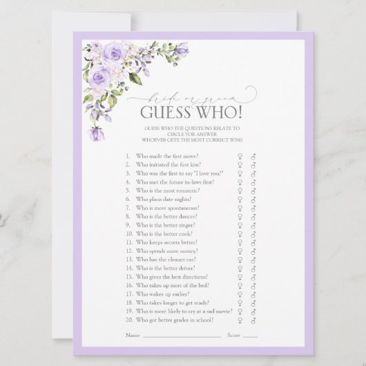 Elegant Lila Lavender Floral Vrijgezellenfeest Gam Kaart (Voorkant)