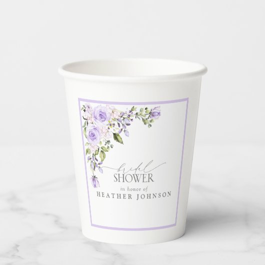 Elegant Lila Lavender Floral Vrijgezellenfeest Papieren Bekers (Achterkant)
