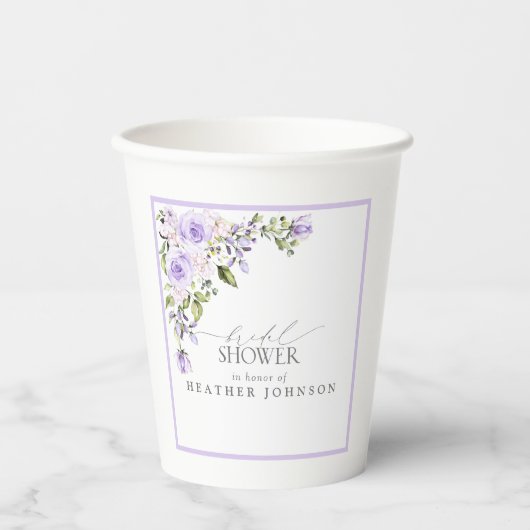 Elegant Lila Lavender Floral Vrijgezellenfeest Papieren Bekers (Voorkant)
