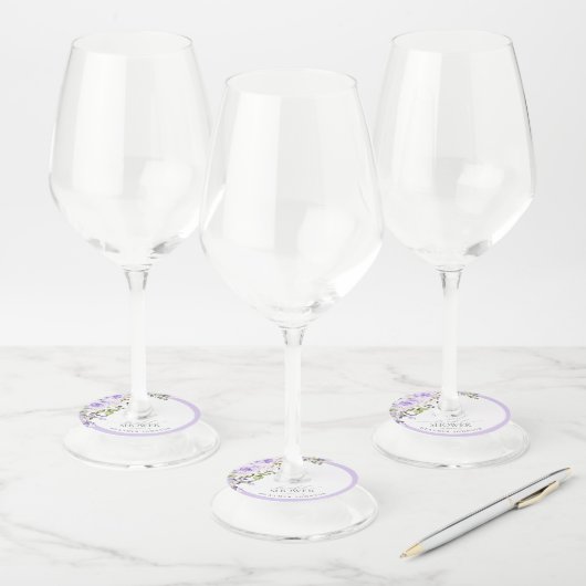 Elegant Lila Lavender Floral Vrijgezellenfeest Wijnglaslabel (Set)