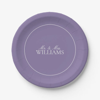 Elegant Lila lavender Klassieke bruiloft met scrip Papieren Bordje