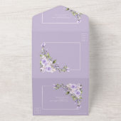 Elegant Lila Lavender Rustic Lace Wedding All In One Uitnodiging (Buitenkant)