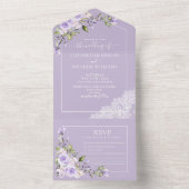 Elegant Lila Lavender Rustic Lace Wedding All In One Uitnodiging (Binnen)