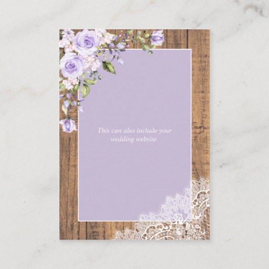 Elegant Lila Lavender Rustic Lace Wedding Details Informatiekaartje (Achterkant)