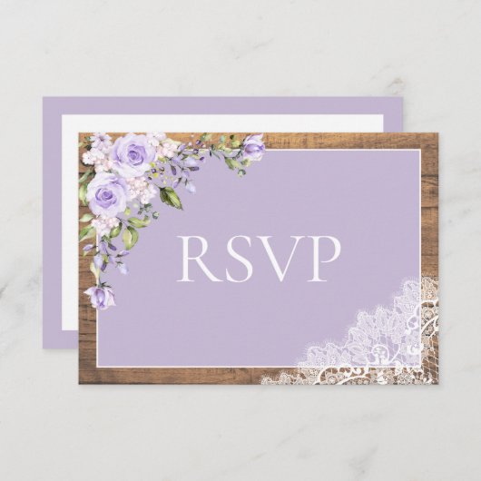Elegant Lila Lavender Rustic Lace Wedding RSVP (Voorkant / Achterkant)