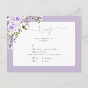 Elegant Lila Lavender Rustic Lace Wedding RSVP Uitnodiging Briefkaart