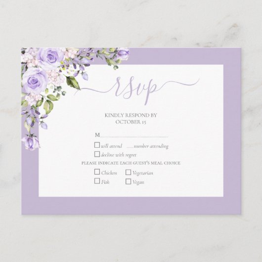 Elegant Lila Lavender Rustic Lace Wedding RSVP Uitnodiging Briefkaart (Voorkant)