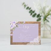 Elegant Lila Lavender Rustic Lace Wedding RSVP Uitnodiging Briefkaart (Staand voorkant)