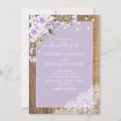 Elegant Lila Lavender Rustic Wood Wedding Kaart (Voorkant)