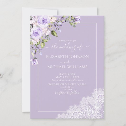 Elegant Lila Lavender Rustic Wood Wedding Kaart (Voorkant)