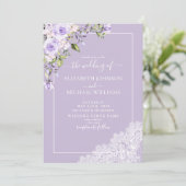 Elegant Lila Lavender Rustic Wood Wedding Kaart (Staand voorkant)