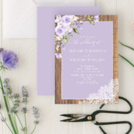 Elegant Lila Lavender Rustic Wood Wedding Kaart