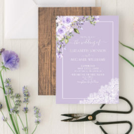Elegant Lila Lavender Rustic Wood Wedding Kaart