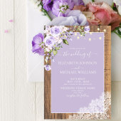 Elegant Lila Lavender Rustic Wood Wedding Kaart