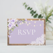 Elegant Lila Lavender Rustic Wood Wedding RSVP Kaartje (Staand voorkant)