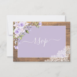 Elegant Lila Lavender Rustic Wood Wedding RSVP Kaartje