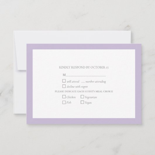 Elegant Lila Lavender Rustic Wood Wedding RSVP Kaartje (Achterkant)