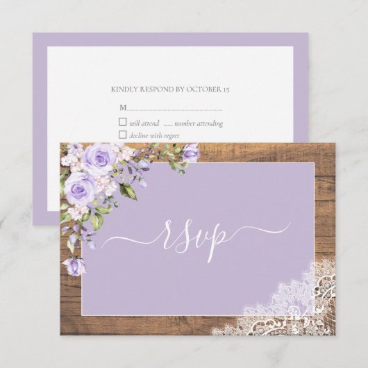 Elegant Lila Lavender Rustic Wood Wedding RSVP Kaartje (Voorkant / Achterkant)