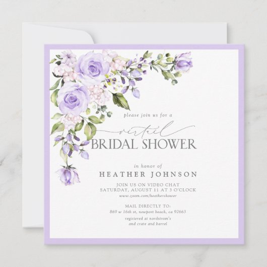 Elegant Lila Lavender Virtueel Vrijgezellenfeest U Kaart (Voorkant)