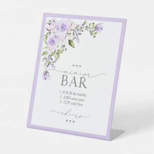 Elegant Lila Lavender Vrijgezellenfeest Mimosa Bar Reclamebord Met Voetstuk