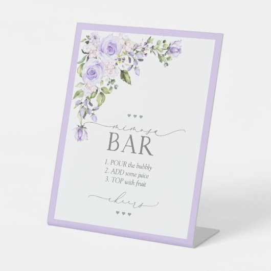 Elegant Lila Lavender Vrijgezellenfeest Mimosa Bar Reclamebord Met Voetstuk (Voorkant)