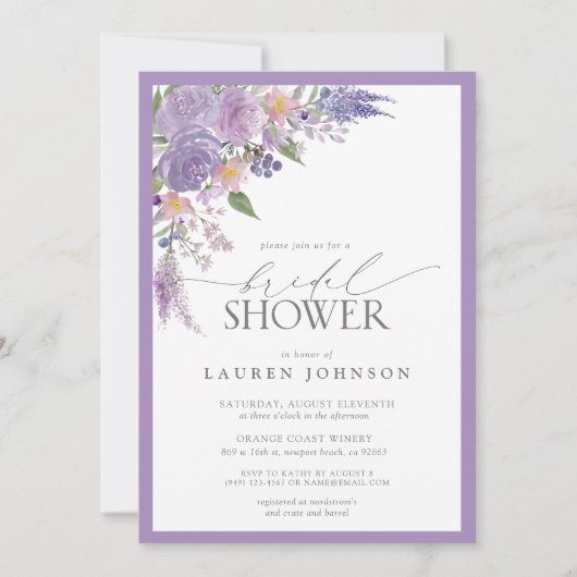 Elegant Lila Lavender Waterverf Vrijgezellenfeest Kaart (Voorkant)