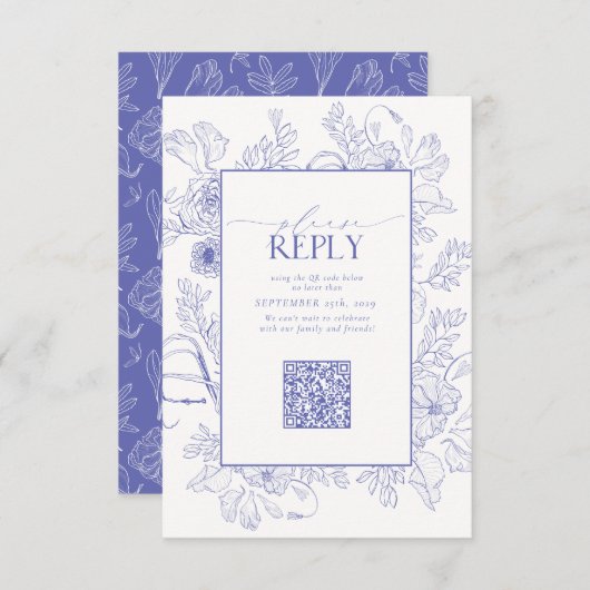 Elegant Lila Lavender Wedding QR Code RSVP Kaartje (Voorkant / Achterkant)