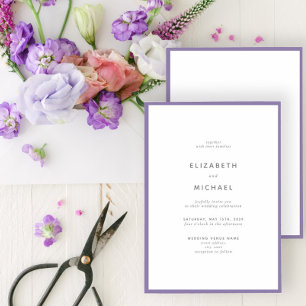 Elegant Lila lavender & White Typography Wedding W Kaart